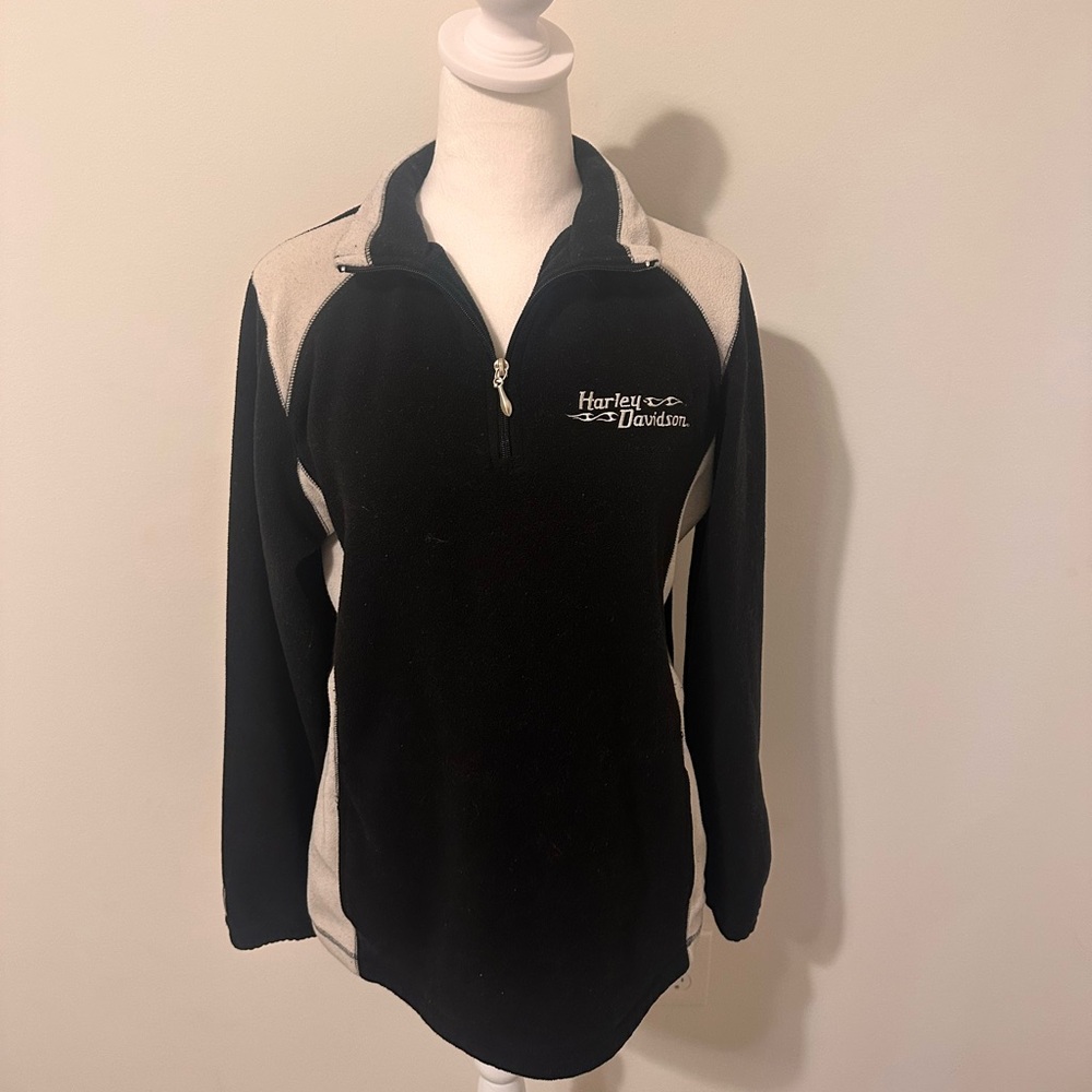 Harley Davidson Black and Cream Half-Zip Pullover Size Large - Picture 7 of 8